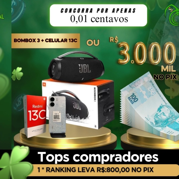 R$0,01 CENTAVOS 1 BOMBOX 3 + 1 Xiame 13C OU R$3000,00 NO PIX 
